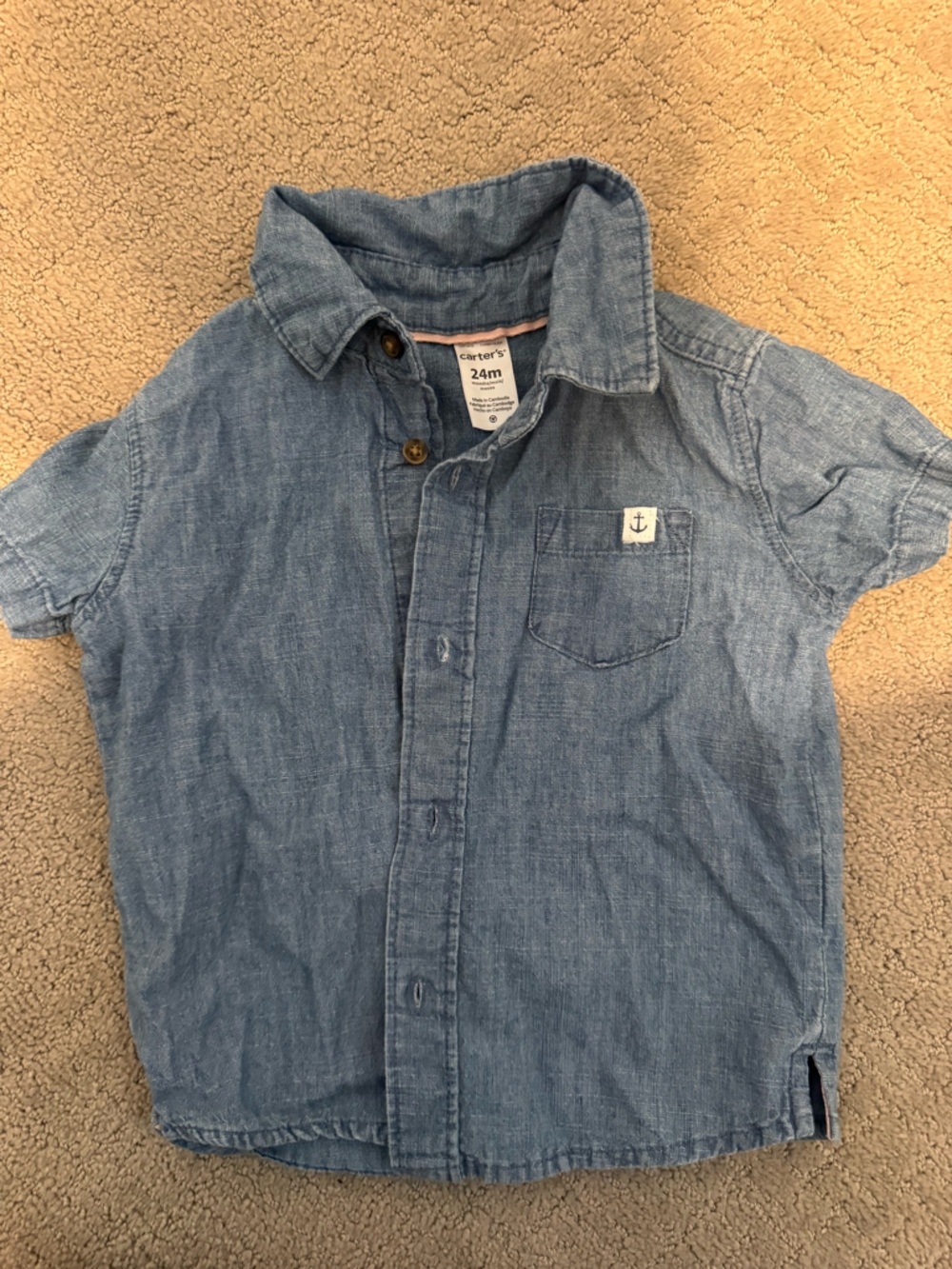 Carter's 24M Chambray Blue Pocket Shirt with Anchor Tab